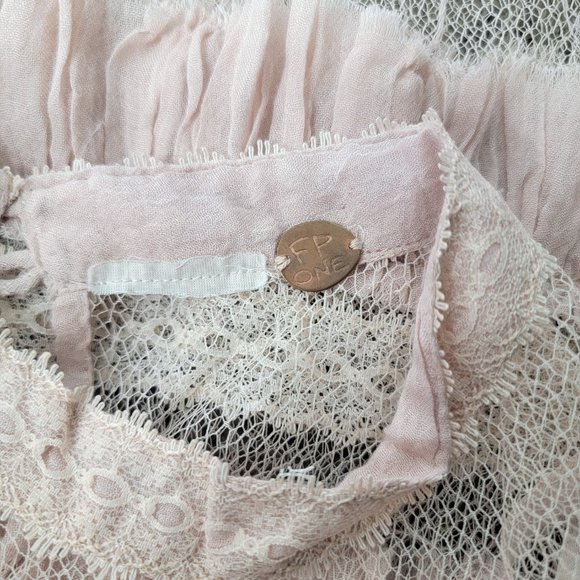 Free People One Tiered Ruffle Gauze Mesh Boho Mini Dress Size XS - Picture 8 of 8